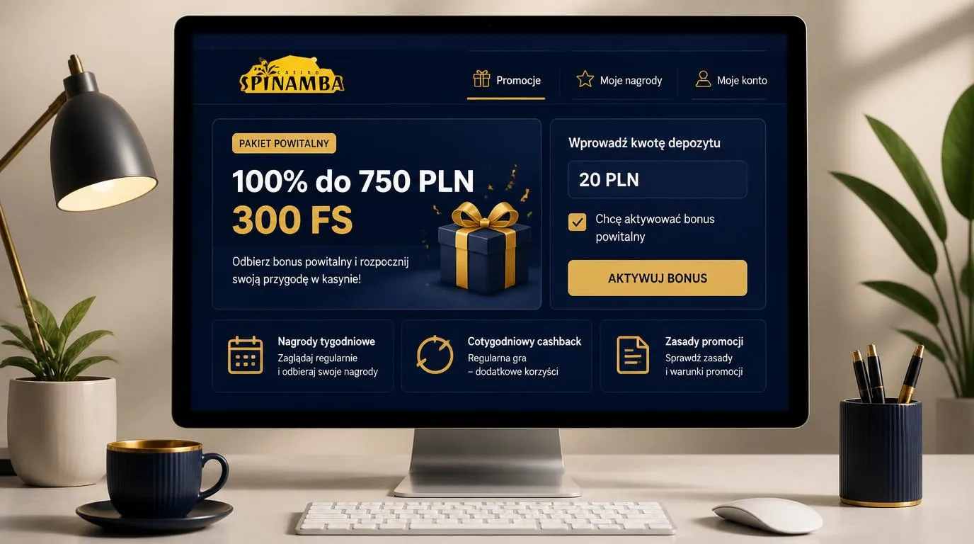 Panel bonusu powitalnego 100% do 750 PLN i 300 FS obok pola depozytu 20 PLN